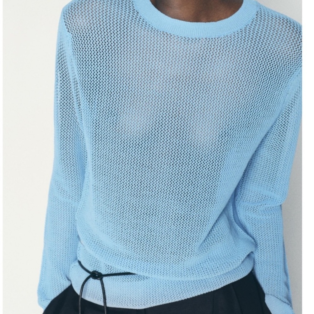 Zara Light Blue Open Knit Long Sleeve Sweater
